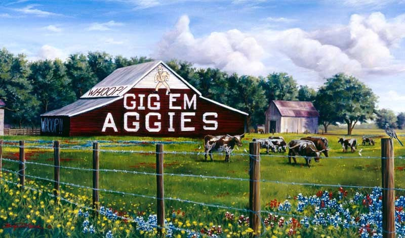 Texas A&M University - Gig' Em Aggies Barn - Print - Benjamin Knox Fine Art Gallery