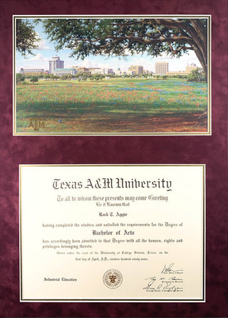 Diploma with Texas A&M Campus View (LIVEARf)
