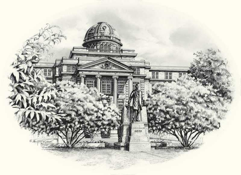 Texas A&M University - Academic Building Pencil Sketch Print - Print - Benjamin Knox Fine Art Gallery