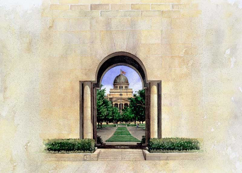 Texas A&M University - View Through Albritton Tower - Print - Benjamin Knox Fine Art Gallery
